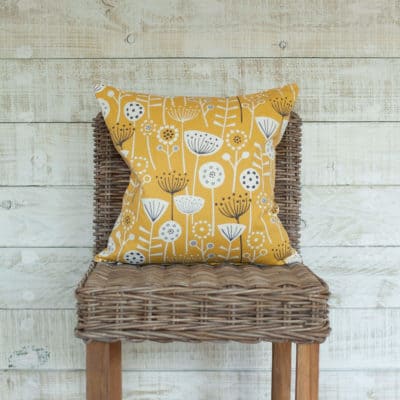 Geometric Scandi Floral Cushion in Yellow