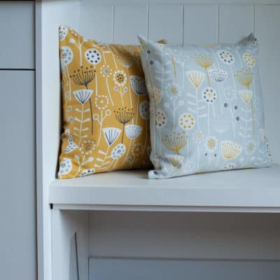 Geometric Scandi Floral Cushion in Yellow