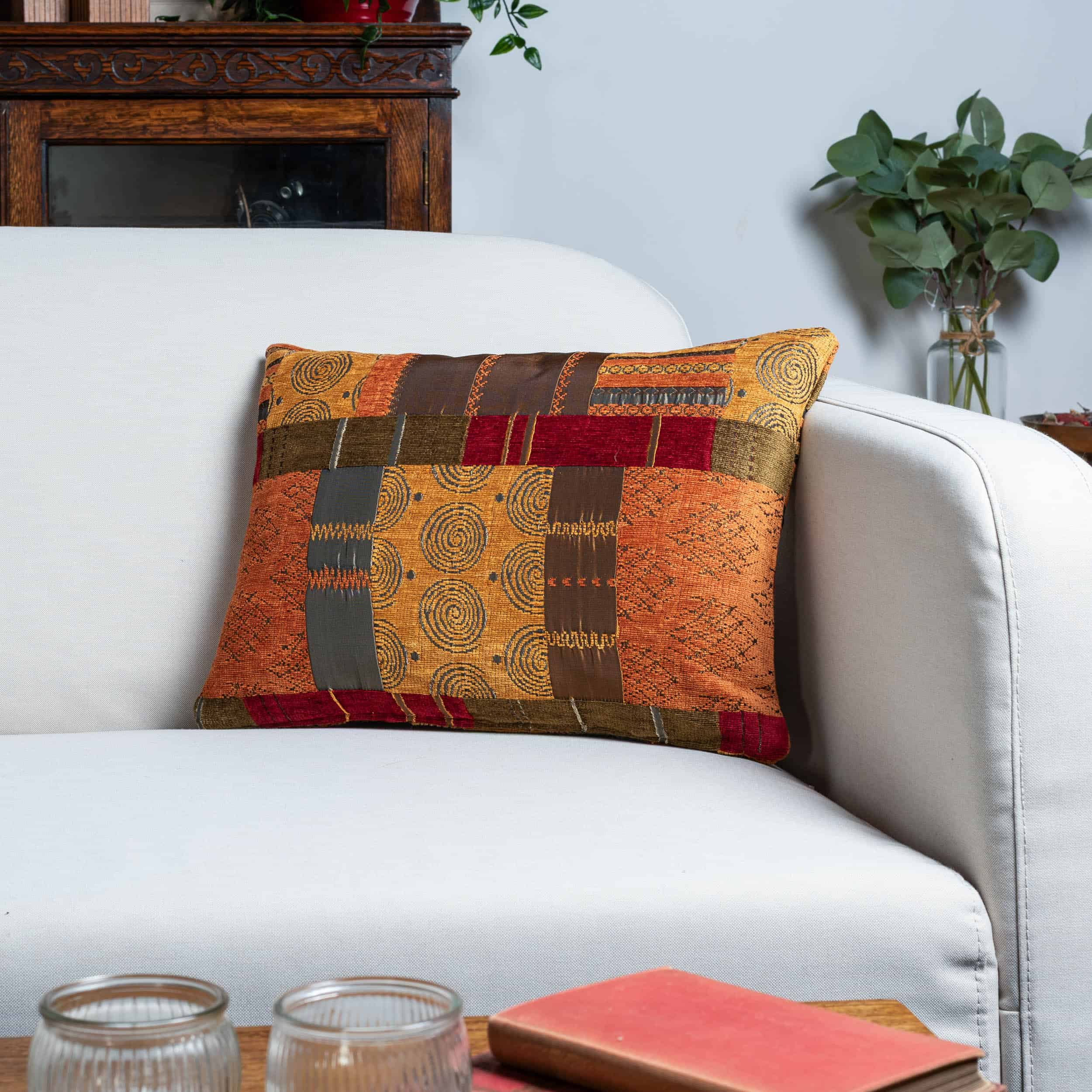 Moroccan Patchwork Boudoir Cushion in Terracotta