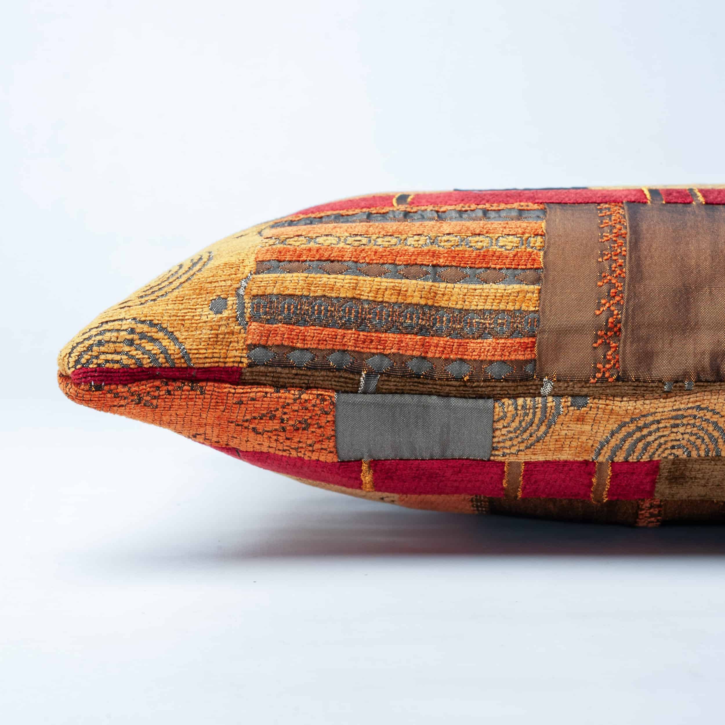 Moroccan Patchwork Boudoir Cushion in Terracotta