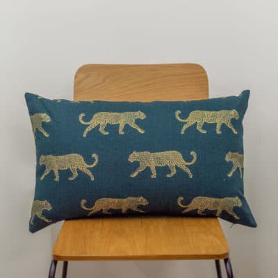 XL Leopard Stroll Rectangular Cushion in Teal and Gold