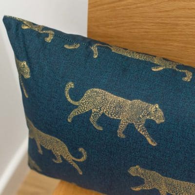 XL Leopard Stroll Rectangular Cushion in Teal and Gold