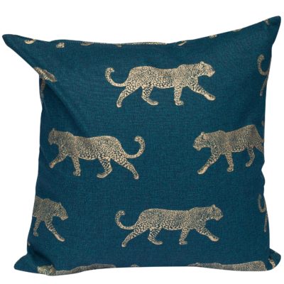Leopard Stroll Cushion in Teal and Gold