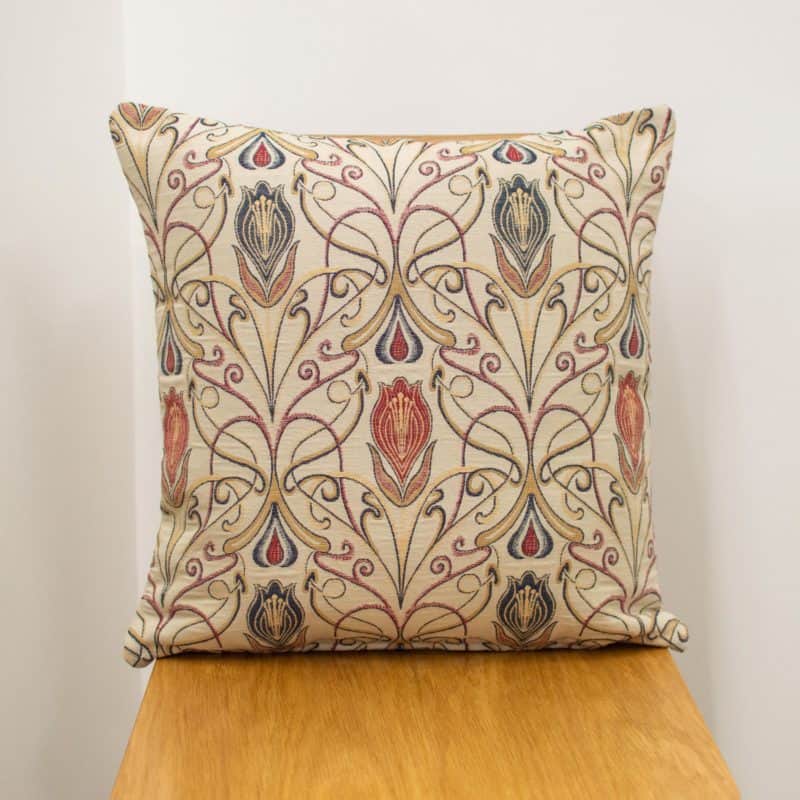 Millefleur Tapestry Style Cushion in Rouge Linen Loft