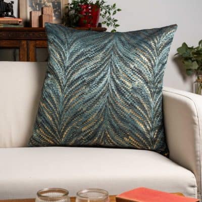 Metallic Fan Feather Extra-Large Cushion in Teal