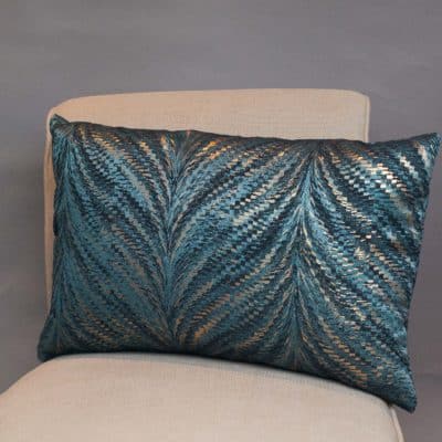 Metallic Fan Feather XL Rectangular Cushion in Teal