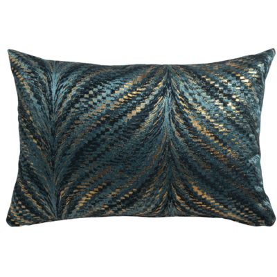Metallic Fan Feather Boudoir Cushion in Teal