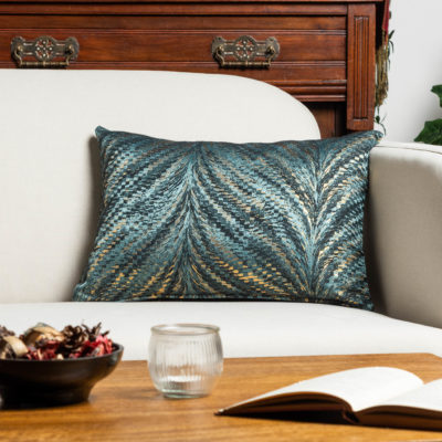 Metallic Fan Feather Boudoir Cushion in Teal