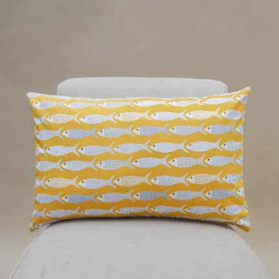 Oceano Fish Print XL Rectangular Cushion in Ochre Yellow