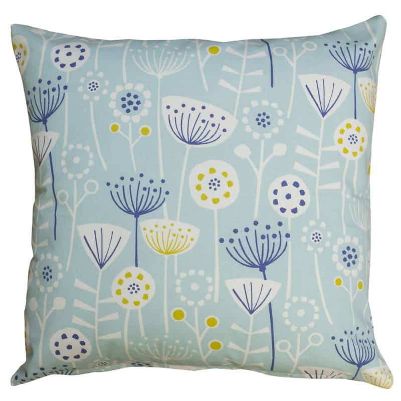Geometric Scandi Floral Cushion in Duck Egg Blue