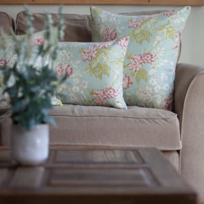 Florence Floral Extra Large Cushion in Duck Egg Blue Linen Loft