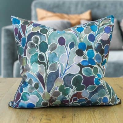Folio Natural Leaf Print Cushion in Navy Blue