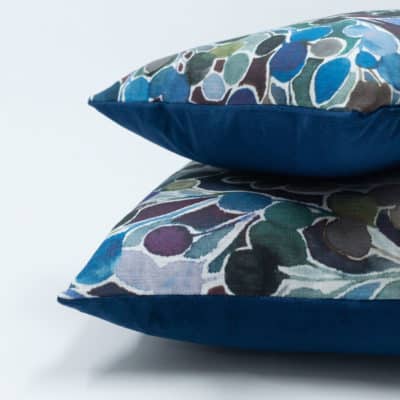 Folio Natural Leaf Print Cushion in Navy Blue