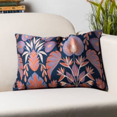 Baroque Boudoir Cushion in Navy Blue and Burnt Orange