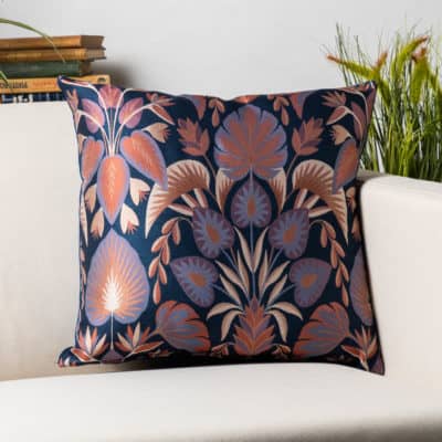 Baroque Cushion in Navy Blue and Burnt Orange
