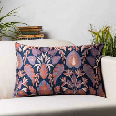 Baroque XL Rectangular Cushion in Navy Blue and Burnt Orange