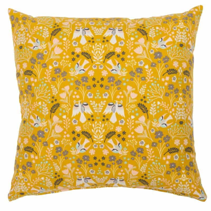 Scandi Woodland Cushion in Ochre Yellow