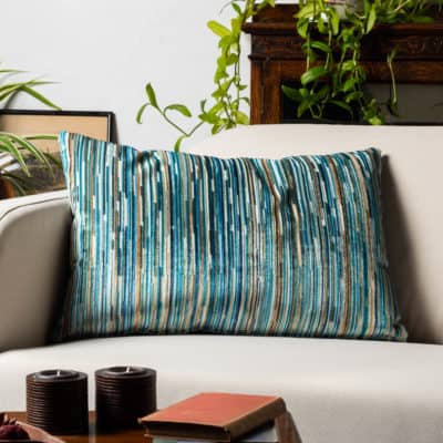 Luxury Velour Stripe Boudoir Cushion in Teal Blue
