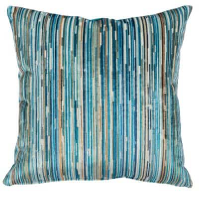 Luxury Velour Stripe Cushion in Teal Blue