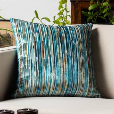 Luxury Velour Stripe Cushion in Teal Blue