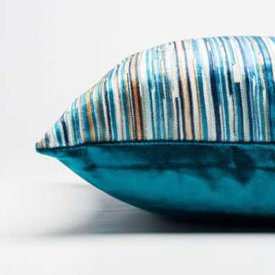 Luxury Velour Stripe Cushion in Teal Blue