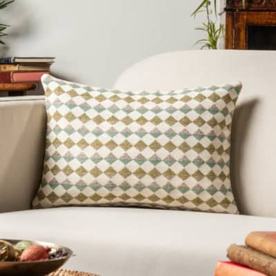 Argyle Boucle Boudoir Cushion in Sage Green