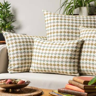 Argyle Boucle Cushion in Sage Green