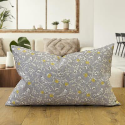 Dainty Songbird XL Rectangular Cushion in Grey and Ochre