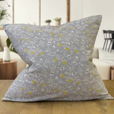 Dainty Songbird Extra Large Cushion in Grey and Ochre Linen Loft