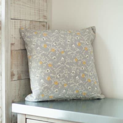 Dainty Songbird Cushion in Grey and Ochre