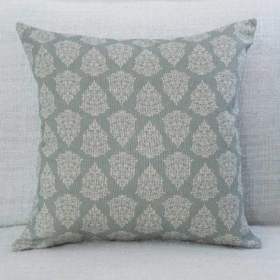 Vintage Paisley Linen-Blend Cushion in Duck Egg Blue