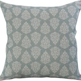 Vintage Paisley Linen-Blend Cushion in Duck Egg Blue