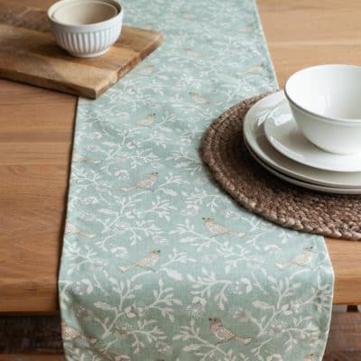 Dainty Songbird Table Runner in Duck Egg