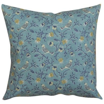 Dainty Songbird Cushion in Denim Blue