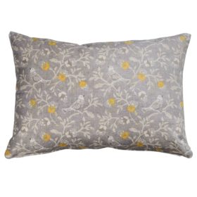 Dainty Songbird Boudoir Cushion in Grey and Ochre