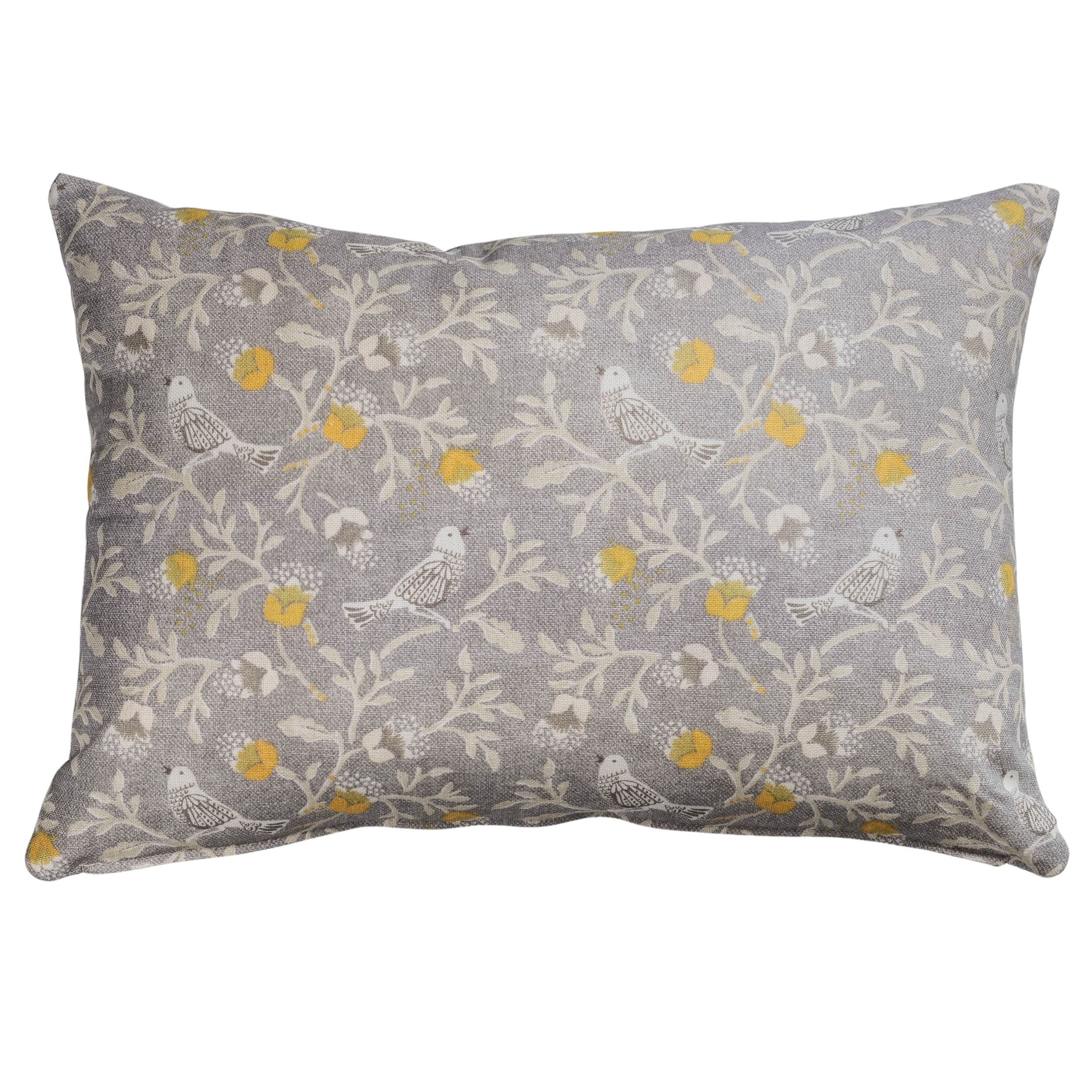 Dainty Songbird Boudoir Cushion in Grey and Ochre