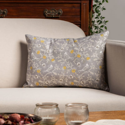 Dainty Songbird Boudoir Cushion in Grey and Ochre