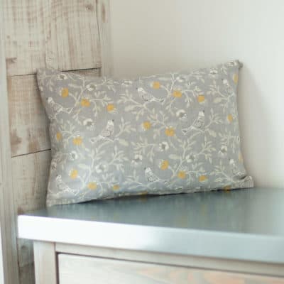 Dainty Songbird Boudoir Cushion in Grey and Ochre