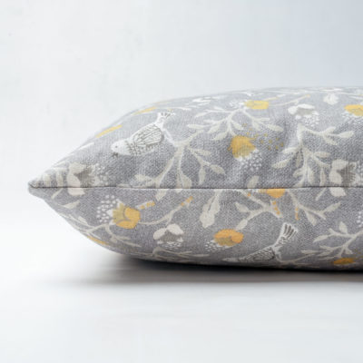 Dainty Songbird Boudoir Cushion in Grey and Ochre