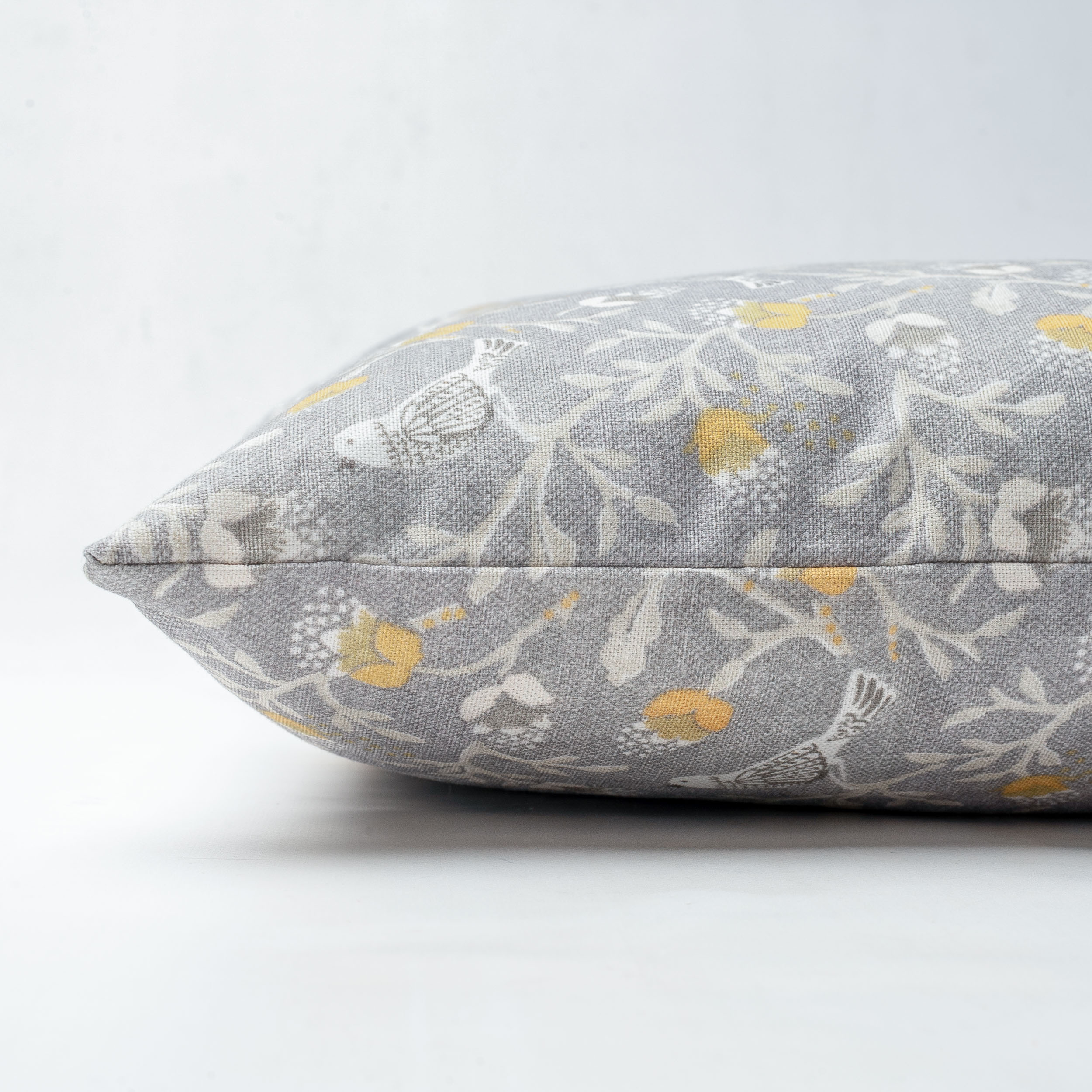 Dainty Songbird Boudoir Cushion in Grey and Ochre