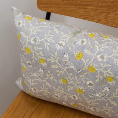 Dainty Songbird Boudoir Cushion in Grey and Ochre