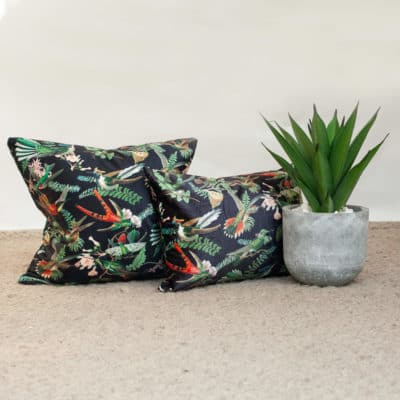 Velvet Botanical Hummingbird Boudoir Cushion
