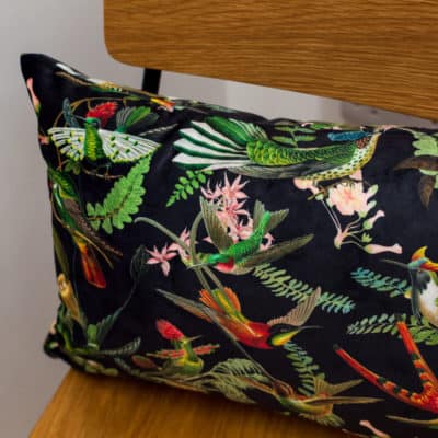 Velvet Botanical Hummingbird Boudoir Cushion