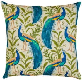 Vibrant Peacock Cushion in Cream and Teal