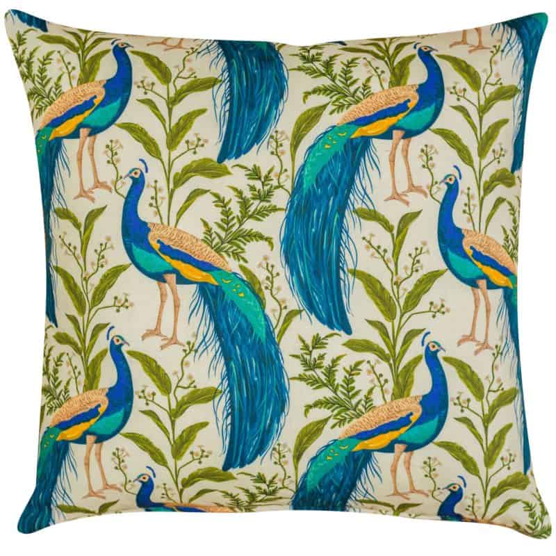 Vibrant Peacock Cushion in Cream and Teal