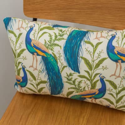Vibrant Peacock Boudoir Cushion in Cream & Teal