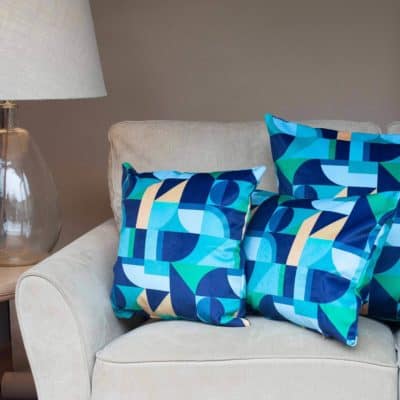 Abstract Picasso Velvet Cushion in Blue and Green