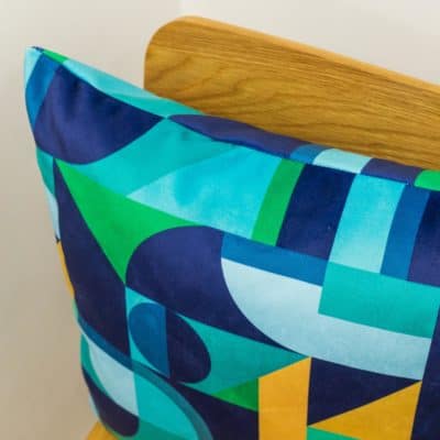 Abstract Picasso Velvet Cushion in Blue and Green