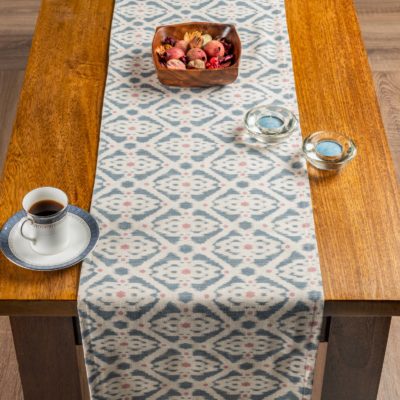 Santorini Linen Blend Table Runner in Blue and Pink