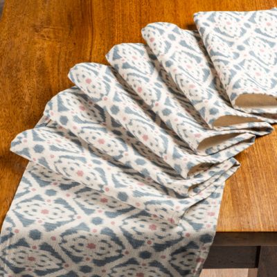 Santorini Linen Blend Table Runner in Blue and Pink
